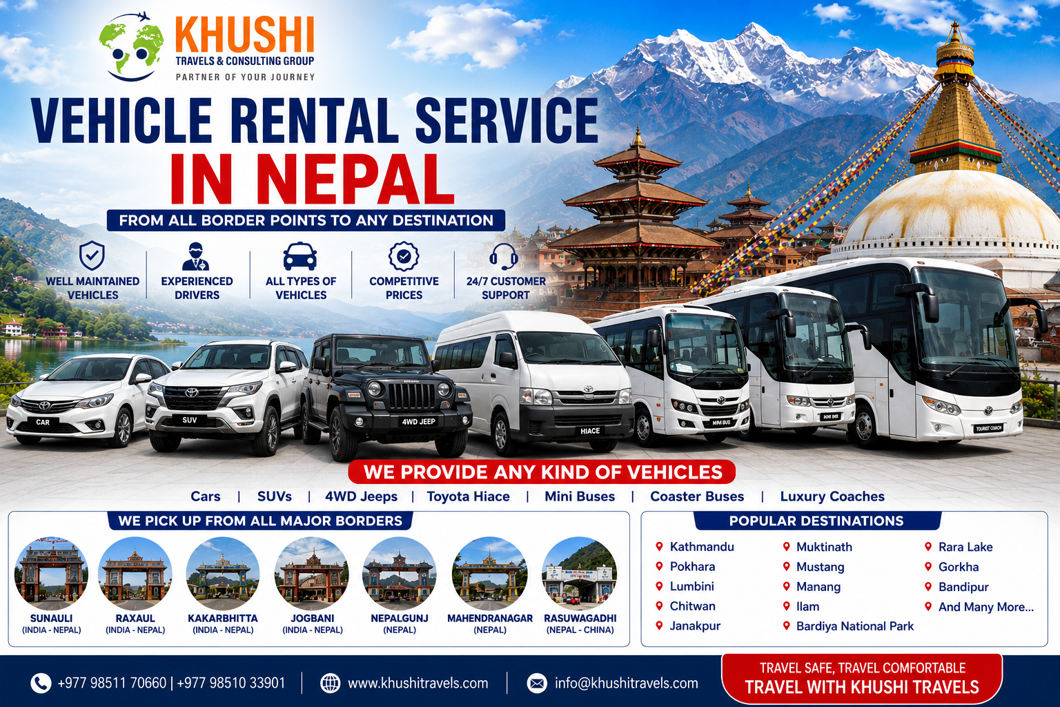 Hire Tourist Vehicles in Nepal | Cars, SUVs, Hiace & Buses